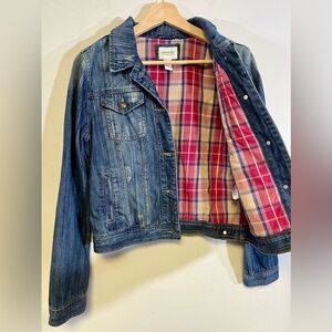 Vintage Western Boho Distressed Denim/Plaid Jacket 
Women’s Size Medium